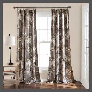 2pk 54"x84" Light Filtering Botanical Garden Curtain Panels Gray - Half Moon